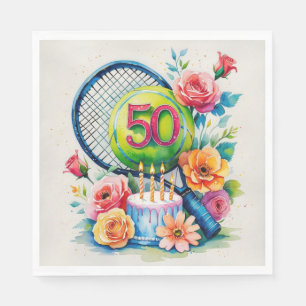 Tennis 50th Birthday tennis ball and number Napkin