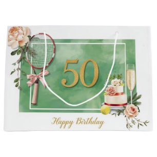 Tennis 50th Birthday tennis ball racket Wrapping Large Gift Bag