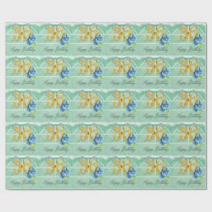 Tennis 50th Birthday  tennis ball racket  Wrapping Paper