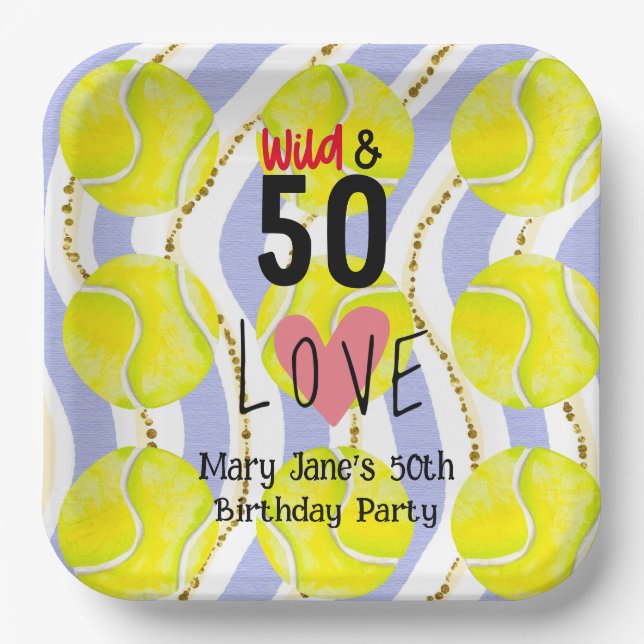 Tennis 50th Birthday  Wild 50 Love for Player  Paper Plate (Front)