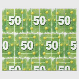 Tennis 50th Birthday with balls on the court Wrapping Paper