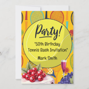 Tennis 50th Birthday with Name on Racket  Themed Invitation
