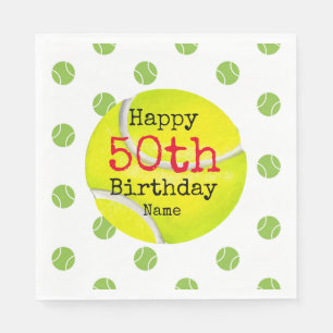 Tennis 50th Birthday with tennis ball and number Napkin