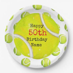 Tennis 50th Birthday with tennis ball and number Paper Plate