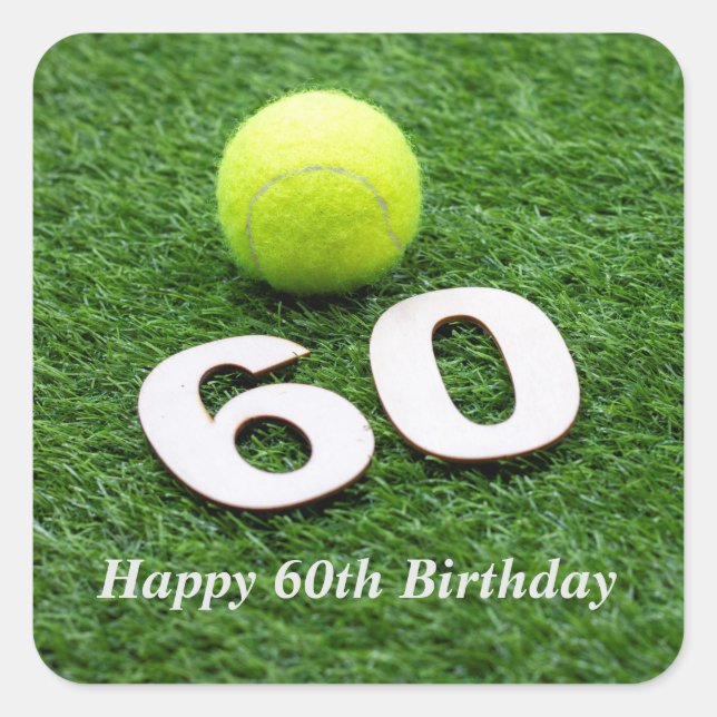 Tennis 60th birthday anniversary with tennis ball square sticker (Front)