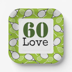 Tennis 60th Birthday  tennis ball number love   Paper Plate