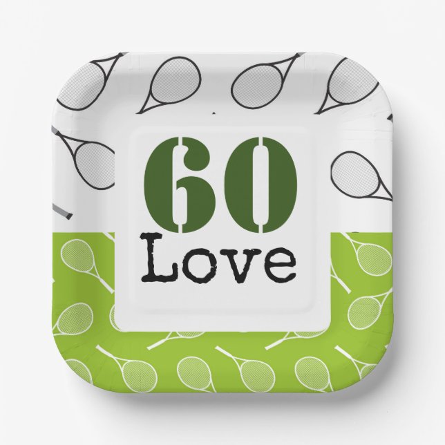 Tennis 60th Birthday  tennis ball number love   Paper Plate (Front)