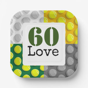 Tennis 60th Birthday tennis ball number love Paper Plate