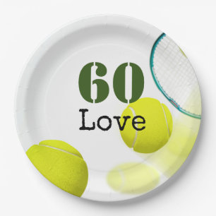 Tennis 60th Birthday tennis ball number love Paper Plate