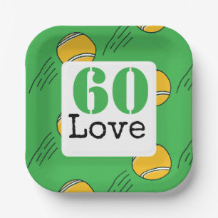 Tennis 60th Birthday  tennis ball number love   Paper Plate