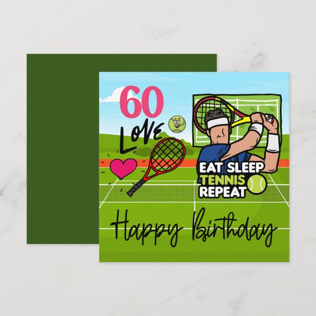 Tennis 60th Birthday to Tennis Player with LOVE  Card (Front/Back)