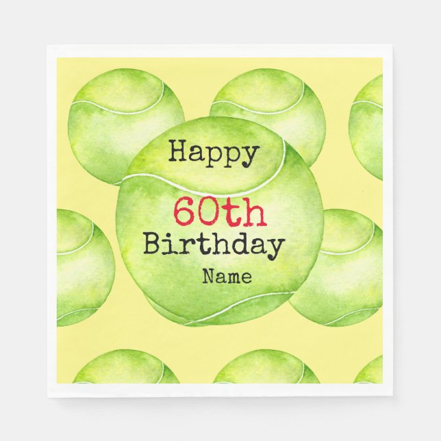 Tennis 60th Birthday with tennis ball and number   Napkin (Front)