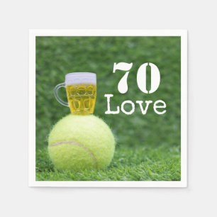Tennis 70th Birthday tennis ball and number love Napkin