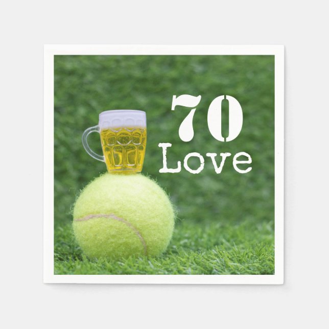 Tennis 70th Birthday  tennis ball and number love  Napkin (Front)