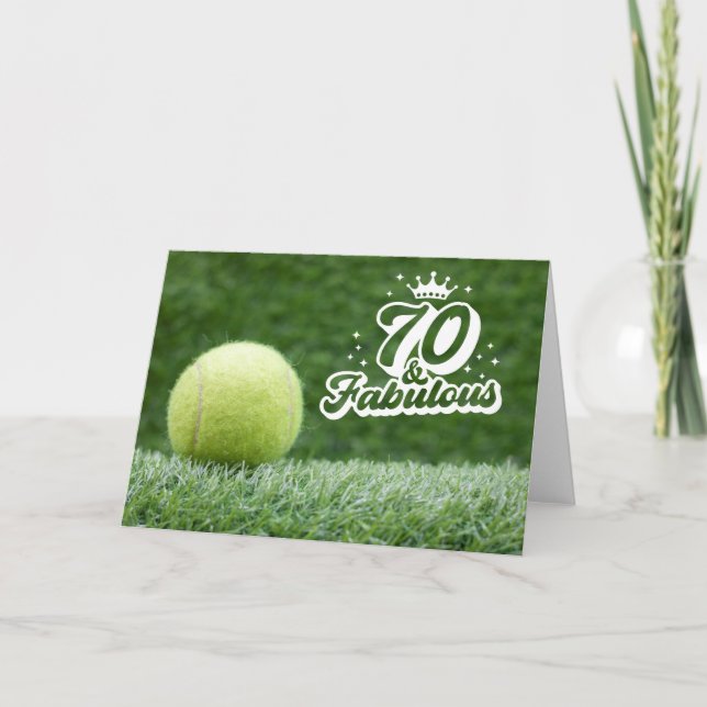 Tennis 70th  Birthday with ball on  green grass Card (Front)