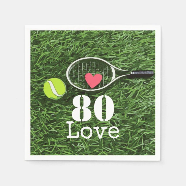 Tennis 80th Birthday  tennis ball and number love Napkin (Front)