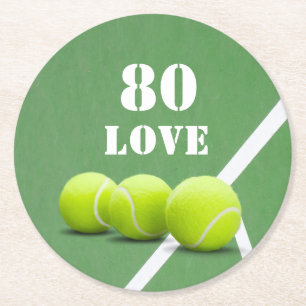 Tennis 80th Birthday with love for player  Round Paper Coaster