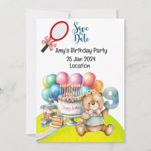 Tennis 9th Birthday Save the Date for Party Invitation