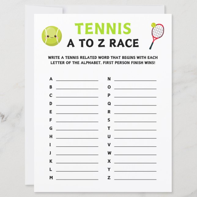 Tennis A To Z Race Game (Front)