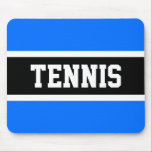 TENNIS Athletic Bright Blue Black White Stripes Mouse Pad<br><div class="desc">This sporty design features athletic TENNIS text inside black and white center stripes against bright blue background.  The colors and text can be personalized.</div>