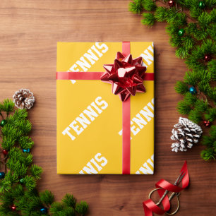 TENNIS Athletic White Text On Bright Yellow Orange Wrapping Paper