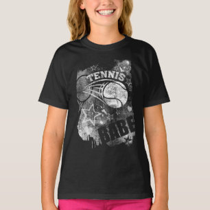 Tennis Babe, Black Grunge Tennis T-Shirt