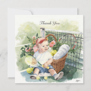 Tennis Baby Boy on Tennis Court  Thank You Card