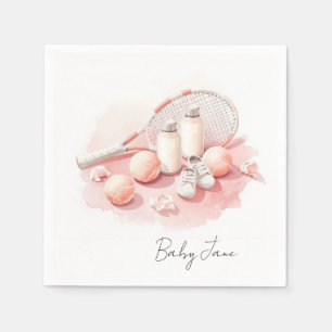 Tennis Baby Girl in Pink theme with racket Napkin