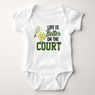 Tennis Baby Life is better on the court funny   Baby Bodysuit