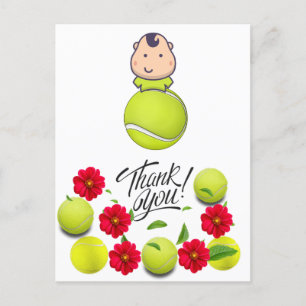 Tennis baby on the ball for baby shower thank you postcard