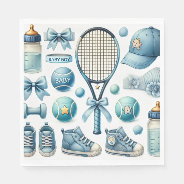 Tennis Baby Shower for Baby Boy Blue themed Napkin (Front)