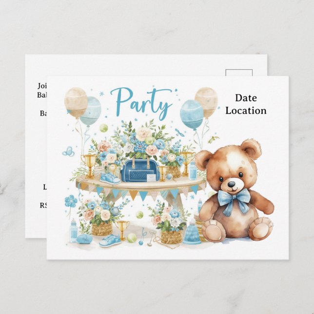 Tennis Baby Shower for Baby Boy Blue themed Postcard (Front/Back)