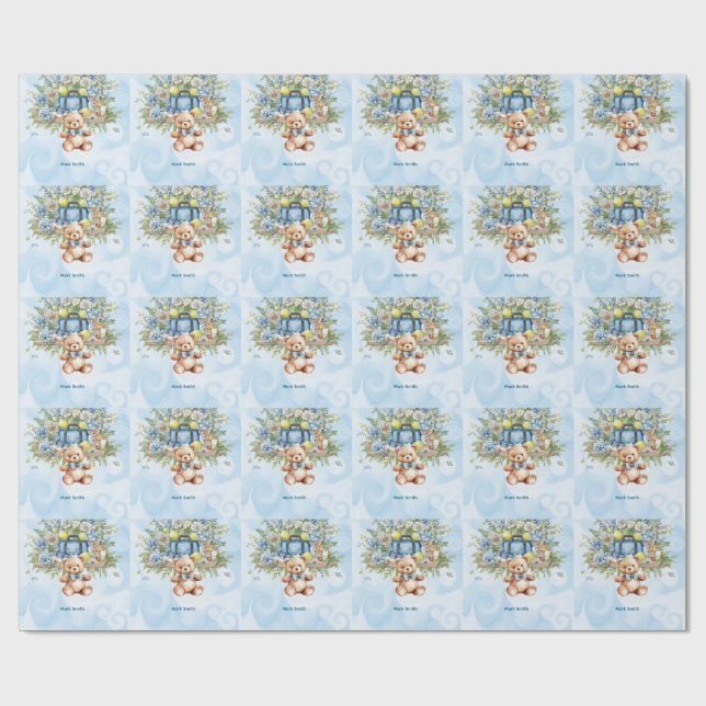 Tennis Baby Shower for Baby  Boy Blue themed Wrapping Paper (Flat)