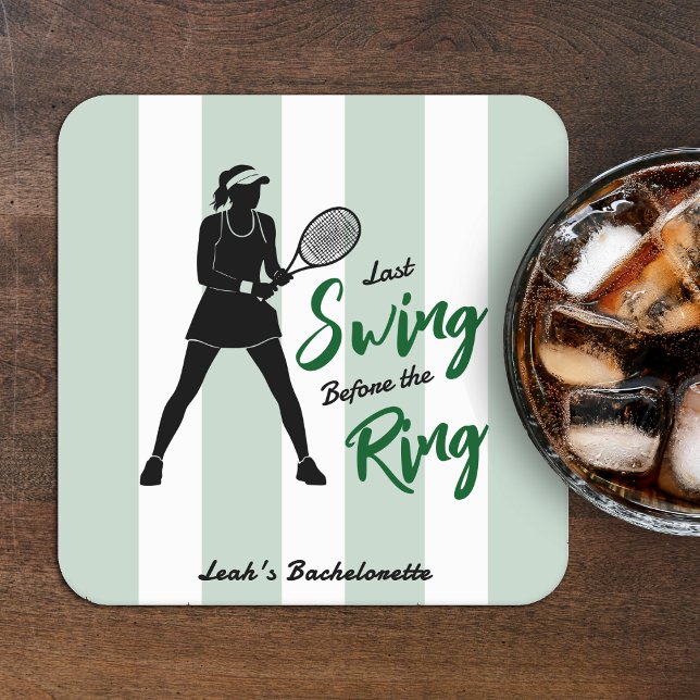 Tennis Bachelorette Last Swing Before the Ring Square Paper Coaster (Creator Uploaded)