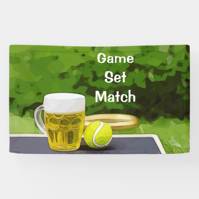 Tennis ball and glass of beer game set match banner (Horizontal)