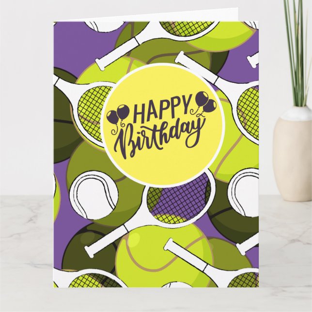 Tennis ball and racket black & white Birthday    Card (Front)