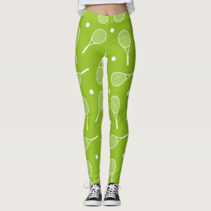 Tennis ball and racket on green leggings