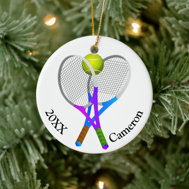 Tennis Ball and Rackets Christmas Ceramic Tree Decoration (Tree)