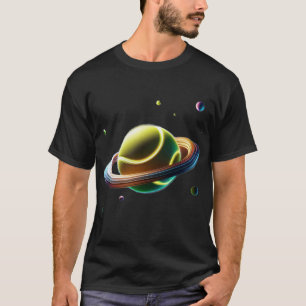Tennis Ball As Saturn Planet, Sporty Space Design T-Shirt