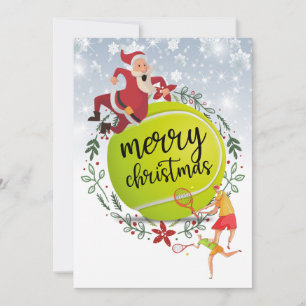 Tennis Ball behind Santa Claus Merry Christmas Holiday Card