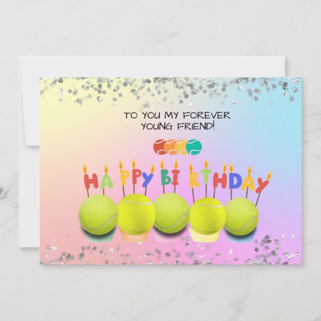 Tennis ball birthday cupcake colourful background  invitation (Front)