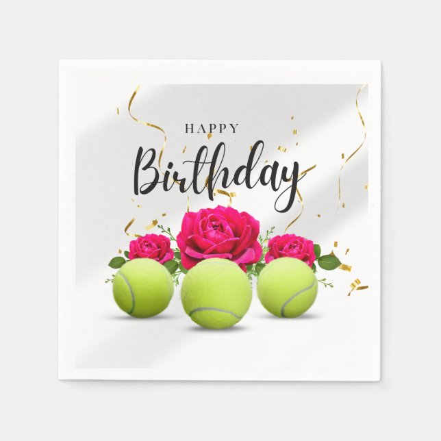 Tennis ball birthday with flowers for Player Napkin (Front)