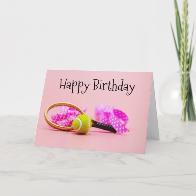 Tennis ball birthday with racket  birthday  pink card (Front)