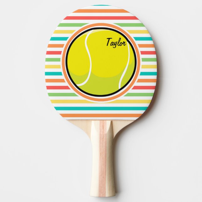 Tennis Ball; Bright Rainbow Stripes Ping Pong Paddle (Front)