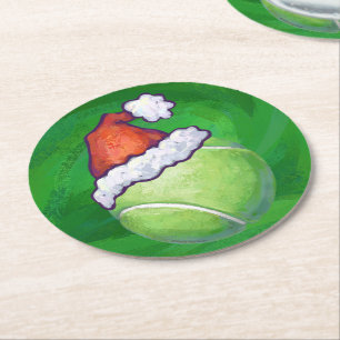 Tennis Ball Christmas Green Round Paper Coaster