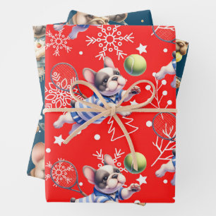 Tennis Ball Christmas Themed with Santa Claus Wrapping Paper Sheet
