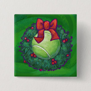 Tennis Ball Christmas Wreath on Green 15 Cm Square Badge