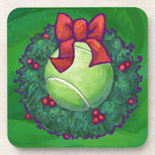 Tennis Ball Christmas Wreath on Green Coaster
