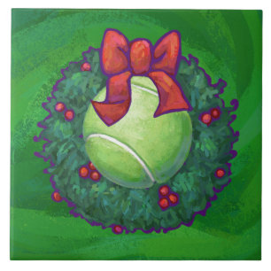 Tennis Ball Christmas Wreath on Green Tile
