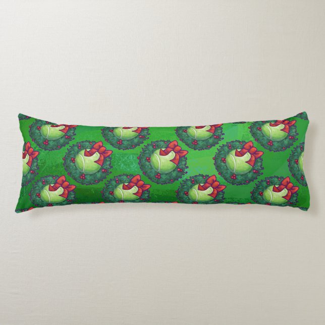 Tennis Ball Christmas Wreath Pattern on Green Body Cushion (Front)